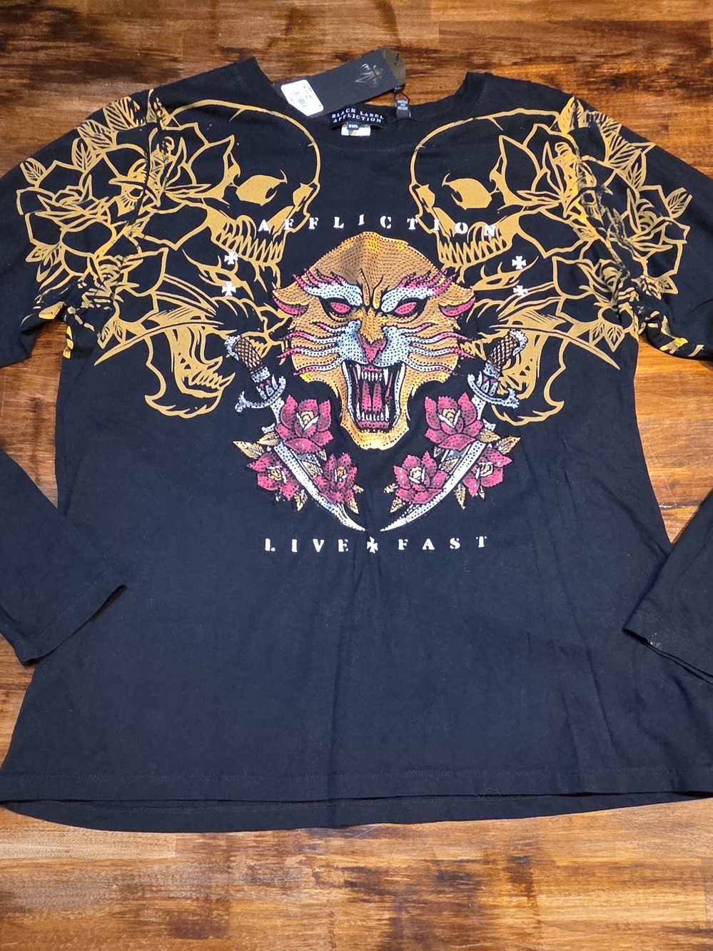 Affliction Women's Black Label "Obsidian Temple" 2xl Long Sleeve Grunge T-Shirt